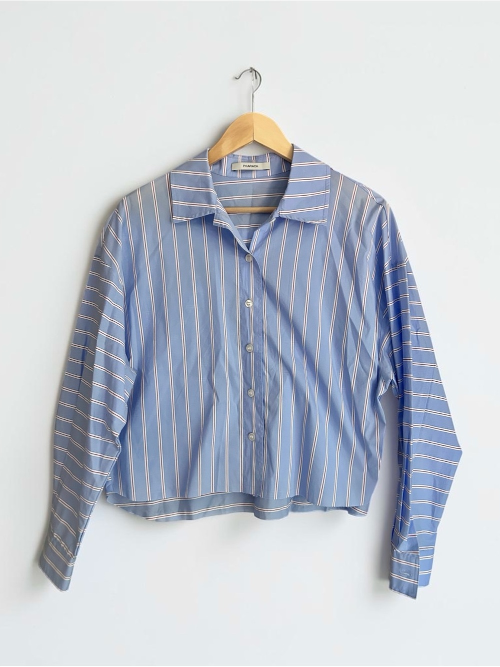 PHARAOH Women’s Striped Button Up Shirt Boxy Cropped Sz Large Italian Cotton